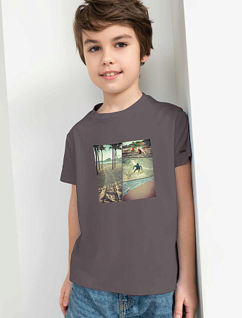 картинка Футболка для мальчика серый_ surf_collage магазин Одежда+ являющийся официальным дистрибьютором в России 